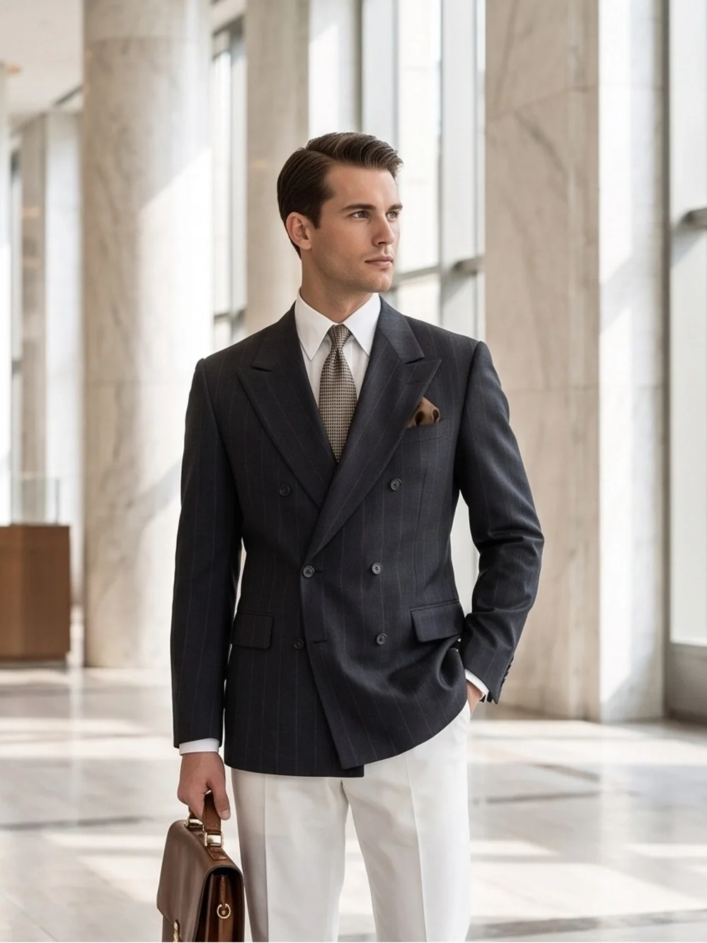 Men's Double-Breasted Navy Pinstripe Blazer